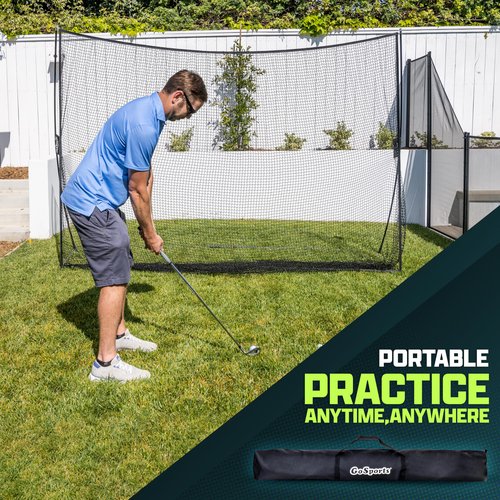 GoSports 10 ft x 7 ft Golf Practice Hitting Net - Personal Driving Range for Indoor or Outdoor Use - Black