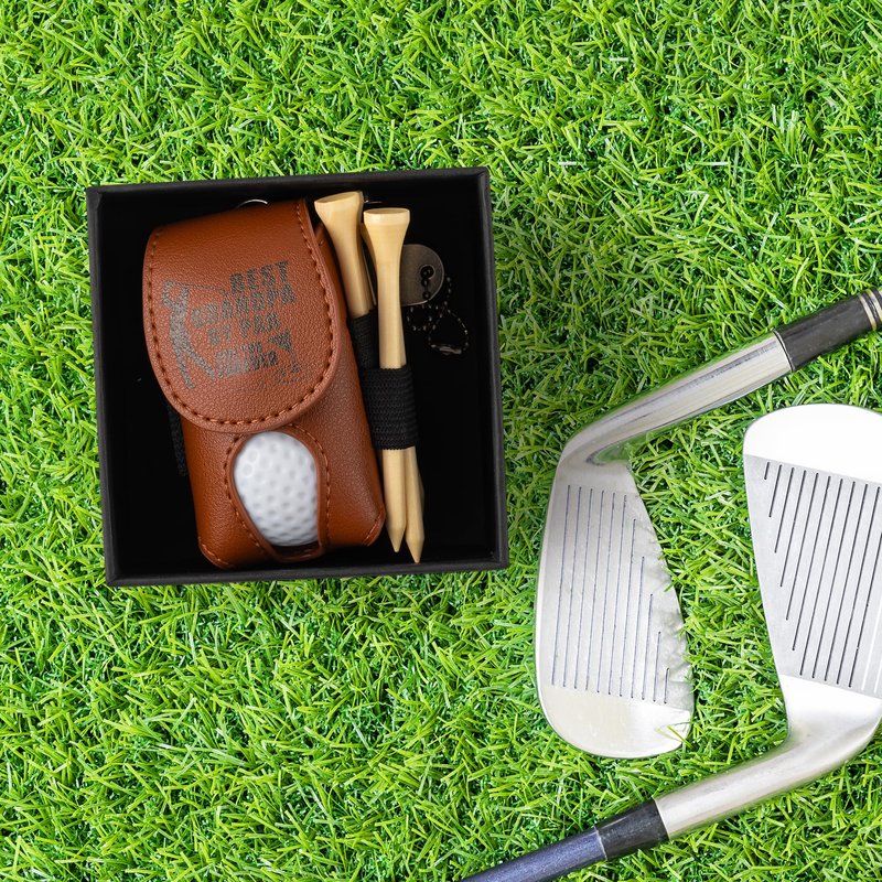 PANTIDE Father’s Day Golf Gift Set for Men Dad Grandpa - Brown PU Leather Pouch with 2 Balls, 5 Wooden Tees, Divot Repair Tool, Golf Accessories Gift for Birthday Christmas Retirement
