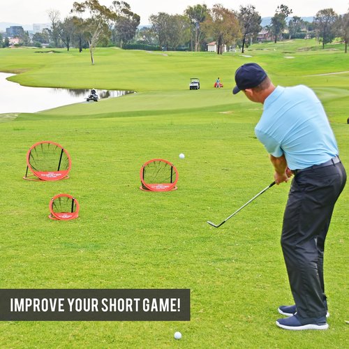 GoSports CHIPSTER Range - 3 Piece Golf Chipping Practice Net Target System with Carrying Case, Red
