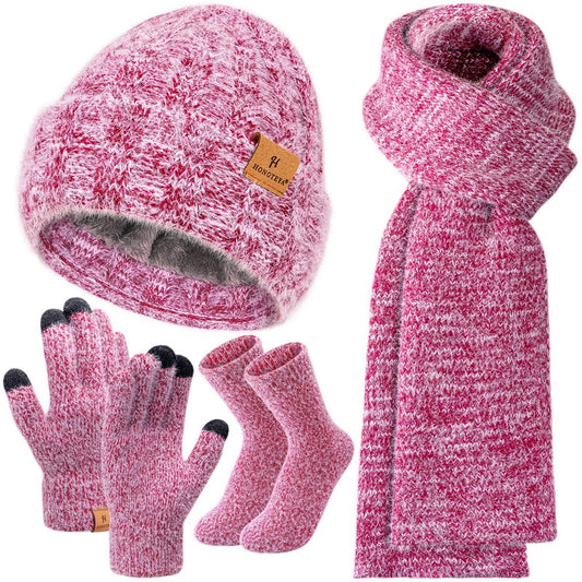 HONGTEYA Womens Winter Warm Knit Beanie Hat (US, Alpha, One Size, Wine Red)