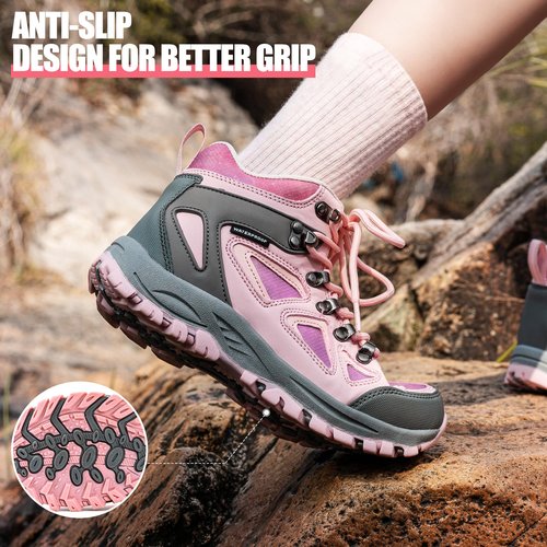 R CORD Kids Water Resistant Hiking Boots, Girls Anti Collision Anti-Skid Athletic Outdoor Ankle Adventure Trekking Boots Pink 1 Little kid