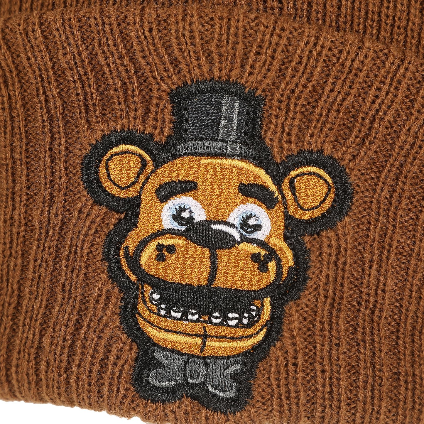 Five Nights At Freddy's Freddy Fazbear Fuzzy Jaquard and Freddy Embroidery Knit Cuff Beanie with Pom Cuff Beanie