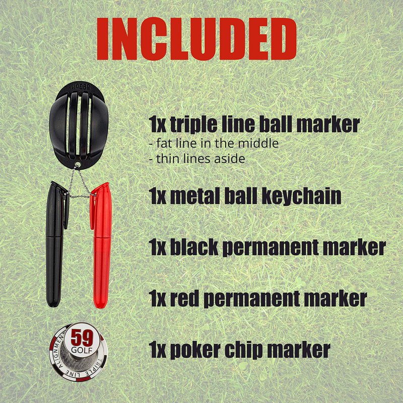 59Golf - Golf Ball Triple line Marker + Permanent Markers (red and Black + Poker chip)