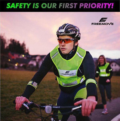 FREEMOVE Reflective Vest Running Gear + 2 Bands & Bag/Ultralight & Comfy Safety Vests with Front Zip Pocket > High Visibility Reflector > for Men, Women > Running, Dog Walking or Cycling
