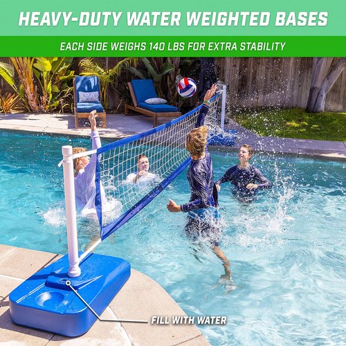 GoSports Splash Net Elite Pool Volleyball Game - Adjustable Net with Water Weighted Bases for Inground Pools