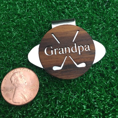 GRANDPA Engraved Golf Hat Clip and Ball Marker Teak Personalized for Dad Father's Day Gift