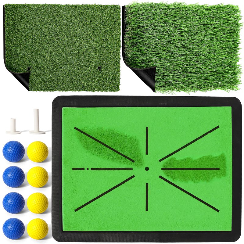 TOY Life 4-in-1 Golf Hitting Mats Practice Outdoor Indoor with Path Feedback, 4 Replaceable Golf Turf Swing Mat for Chipping Training Aid with Rough Fairway Impact Divot Mat Gifts for Men(18" x 13")