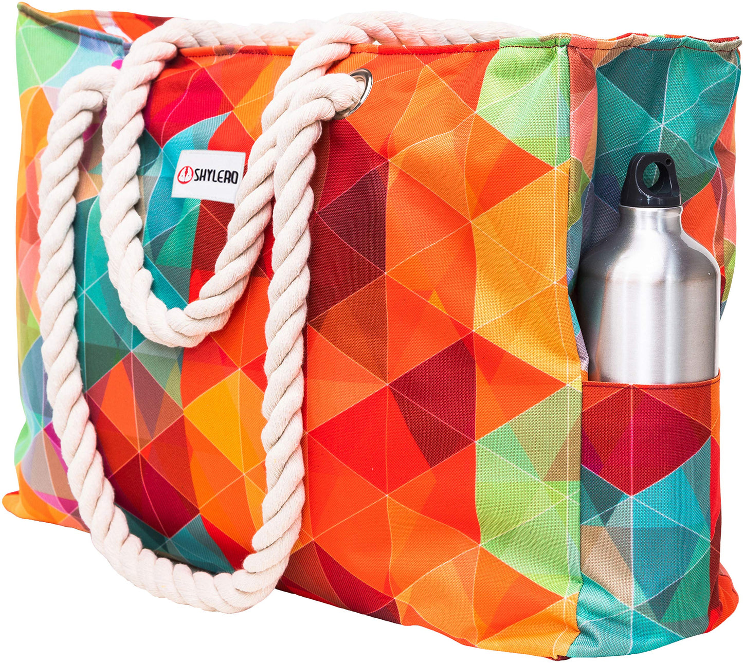 SHYLERO Beach Bag and Pool Bag Has Cooler Pocket, 7 Pockets Total, Zip Top. Family Size Waterproof Beach Tote