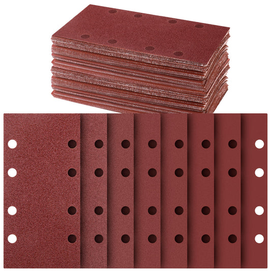 Sand Paper Sheets 40 PCS, 8 Holes Hook & Loop Sandpaper Sanding Sheet Assorted for 1/3 Sheet Sander, 60/80/120/180/320/600/800/1000 Grits Sandpaper for Wood Metal Crafts Plaster and Other Surfaces