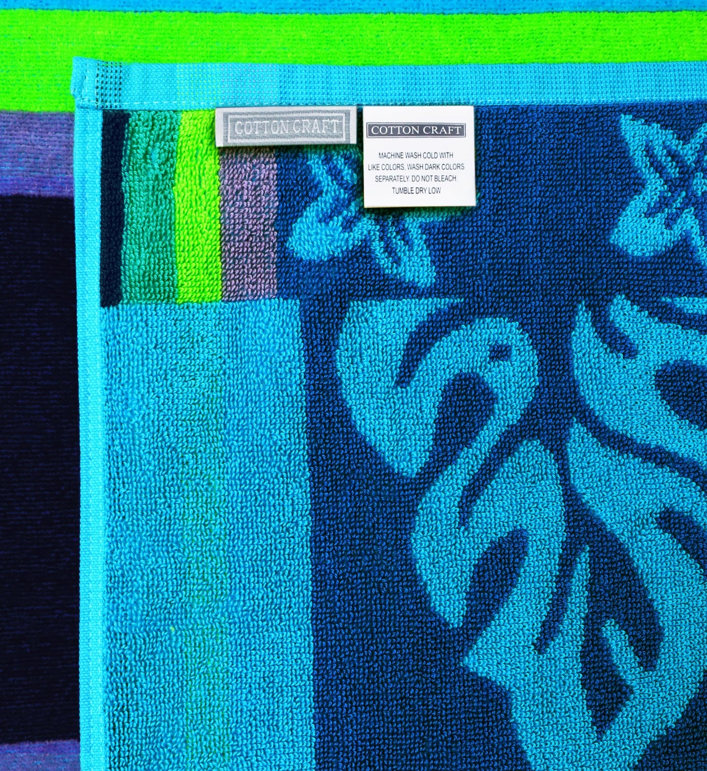 COTTON CRAFT Hooded Beach Towel for Adults – Oversized 39x68 Towel with Hood - 100% Cotton Velour Terry Jacquard Pool Bath Wrap - 450 GSM Soft Absorbent Quick Dry – Tropical Hibiscus Aqua Blue Purple