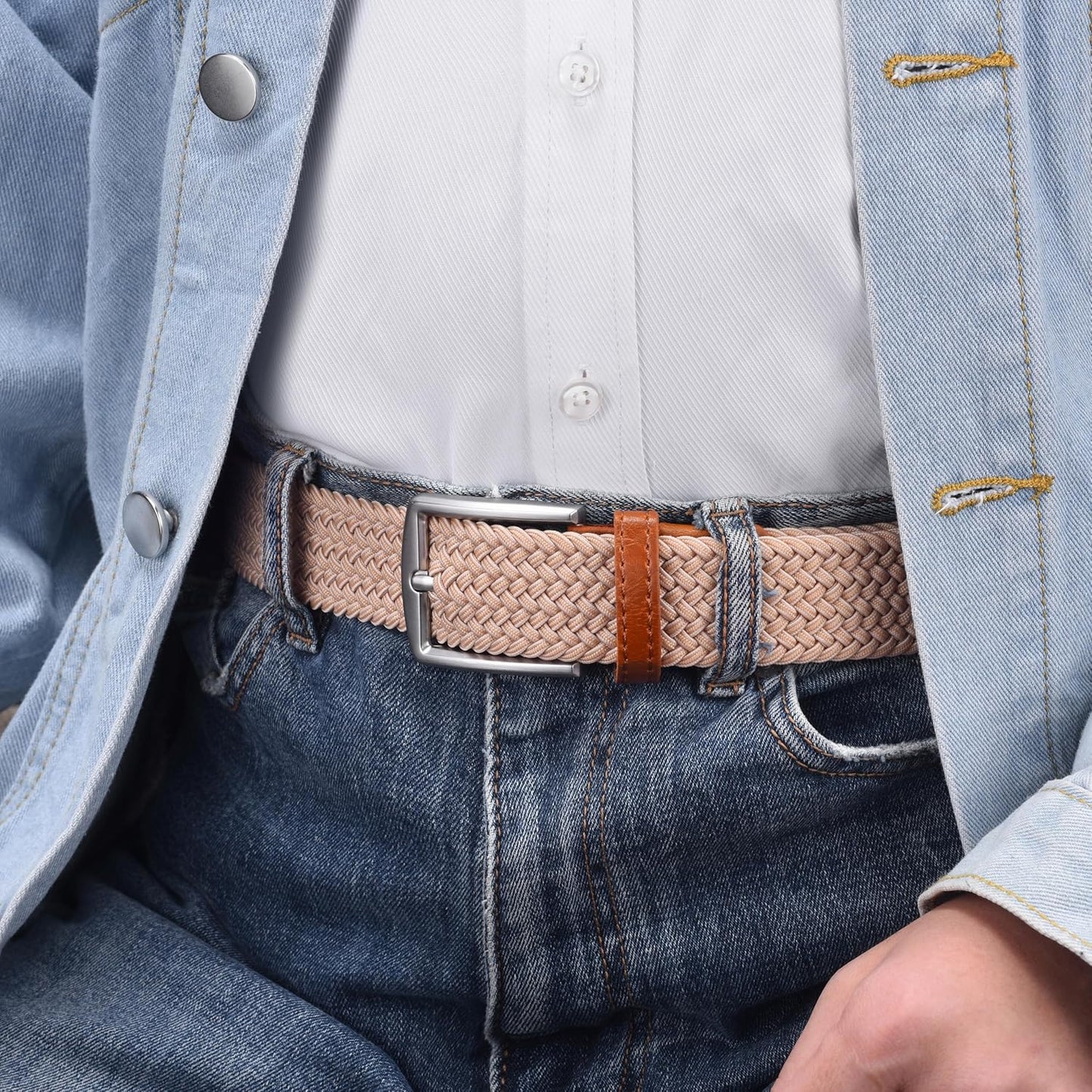Skiennix Men's Stretch Woven Elastic Braided Belt - 1.3" Wide, Comfortable Fit