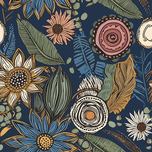 Peel and Stick Blue Boho Wallpaper - Vintage Floral Self-Adhesive 17.5" x 393.7" for Walls & Decor