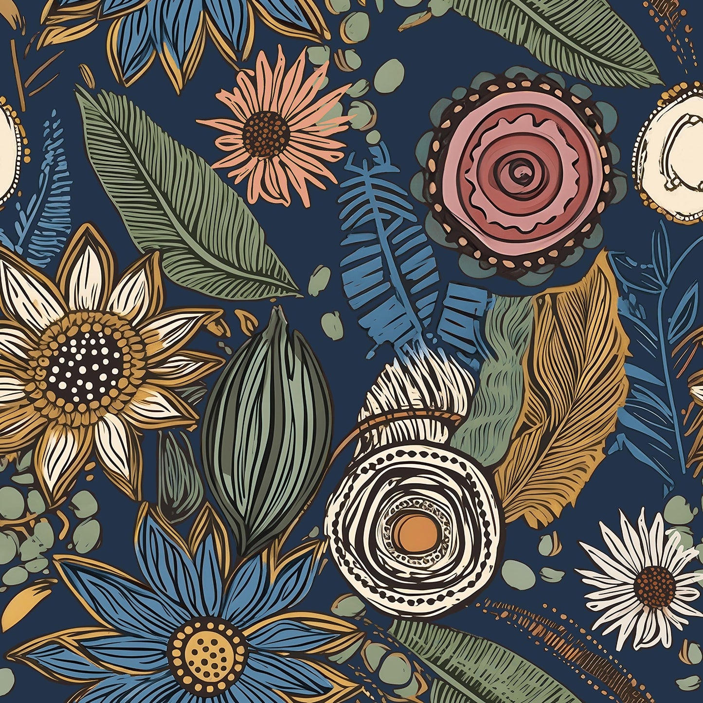 Boho Wallpaper Peel and Stick,Vintage Floral Contact Paper 17.5" x 118", Retro Botanical Flower Wall Paper Self Adhesive Removable Waterproof for Walls Shelves Cabinet Table (Blue,Yellow, Green)