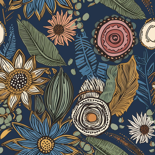 Boho Wallpaper Peel and Stick,Vintage Floral Contact Paper 17.5" x 118", Retro Botanical Flower Wall Paper Self Adhesive Removable Waterproof for Walls Shelves Cabinet Table (Blue,Yellow, Green)