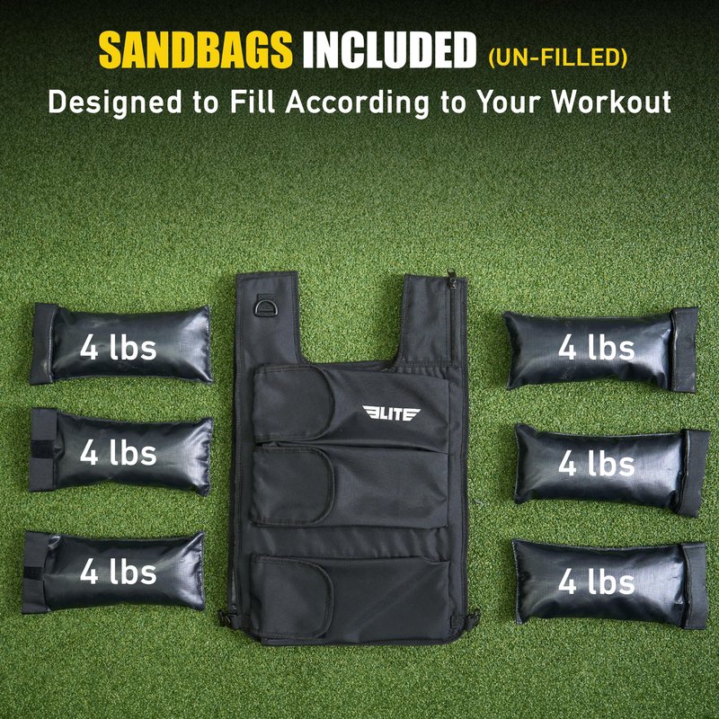 Elite Sports Weighted Vest for Men & Women, 4lb/8lb/12lb/16lb/20lb/24lb Reflective Adjustable Weight Vest Workout, Exercise, Running, Weight Loss & Strength Training (UN-FILLED)
