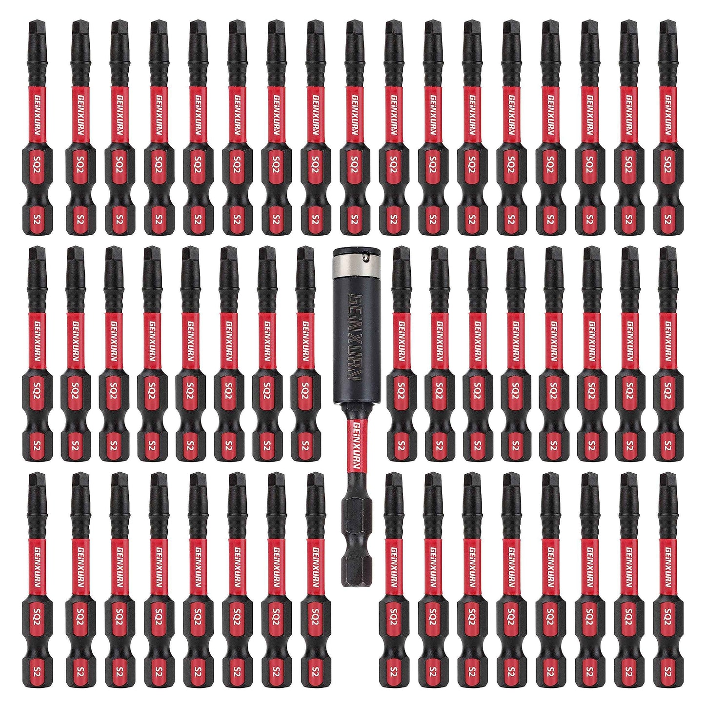 GEINXURN Impact Tough #2 Square 2 in. Insert Driver Bits,50Pack SQ2 Screwdriver Bits Set 2”Long with 1Pcs Impact Bit Holder,Bulk