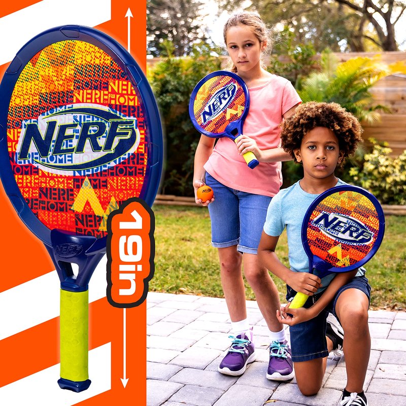 NERF Small Driveway Tennis Set for Kids - 2 Player Kids Tennis Set - Rackets and Foam Ball - Indoor + Outdoor - (2) NERF Rackets + Foam Ball Included