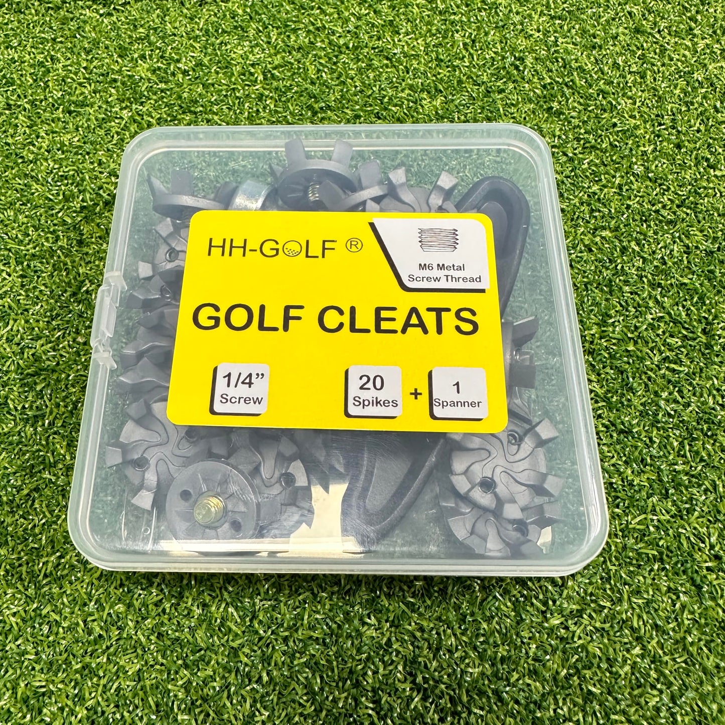 HH-GOLF 21 Pcs Golf Shoe Spikes Replacements Set with 20 Cleats and 1 Spanner, Metal Screw Threading Dia ¼ Inch or 6mm Easy to Install on Golf & Cricket Spike Shoes
