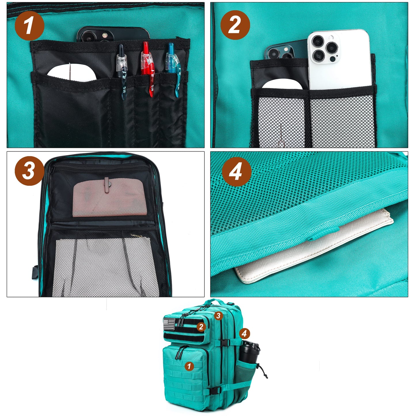 LHI Military Tactical Backpack for Men and Women 45L Army 3 Days Assault Pack Bag Large Rucksack with Molle System Lake Blue