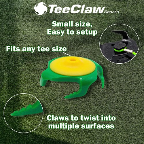 Tee Claw Golf Tee Holder, Great for Golf, Baseball and Softball for Putting Training Aid, Foot Placement, for Indoor and Outdoor Training, Made in USA (10 Pack Yellow and Green)