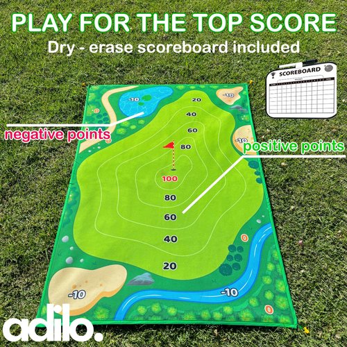 Golf Chipping Game Mat with Target, Hitting Mat, Practice Mat Outdoor & Indoor Golf Games for Kids & Adults,Sticky Score Playing Club & Balls for Backyard Garage Home Game