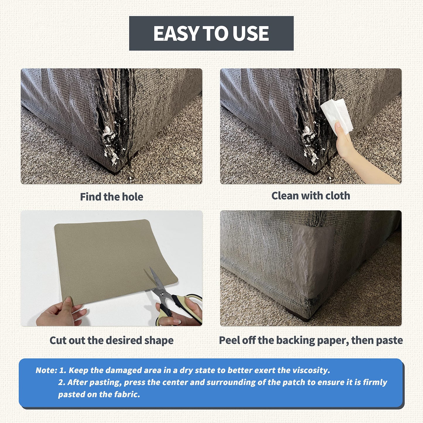 KING MOUNTAIN Canvas Repair Patch 9 x11 Inch 2 Pcs Self-Adhesive Waterproof Fabric Patch for Sofas, Tents, Furniture,Tote Bags, Car Seats (Flaxen)