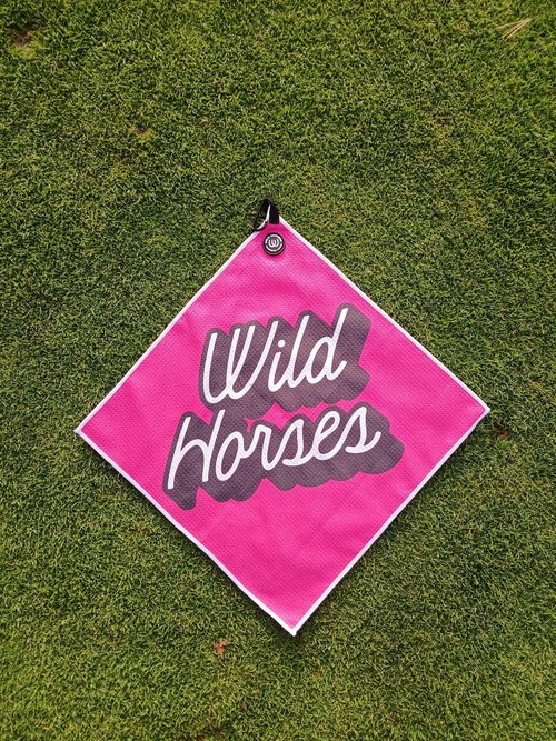 Wild Horses Vagabond Heart Magnetic Golf Towel - 18x18 Microfiber Waffle Weave with Magnet & Carabiner Clip - Ultra Absorbent Machine Washable Golf Accessories - Ladies Pink Golf Towel for Women