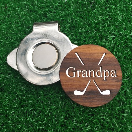 GRANDPA Engraved Golf Hat Clip and Ball Marker Teak Personalized for Dad Father's Day Gift