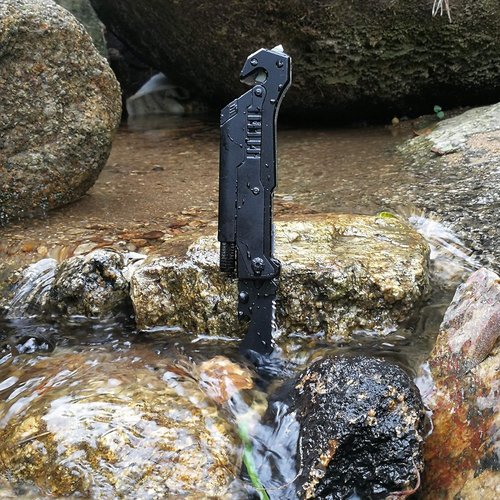 ALBATROSS 6-in-1 Tactical Folding Pocket Knife - Multi-Function Survival Tool with LED Light & Glass Breaker | Black
