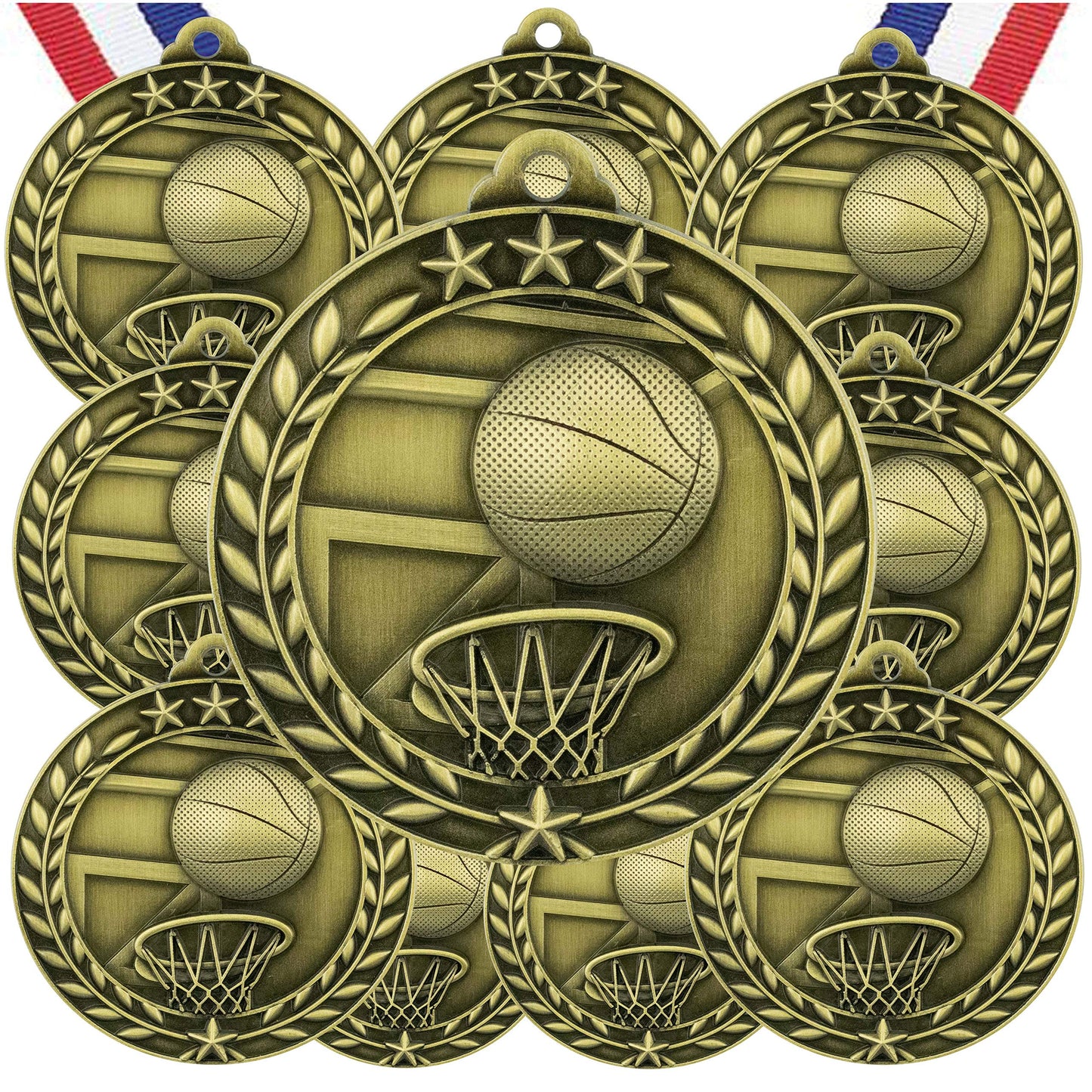 Express Medals Basketball Gold Medals Trophy Award with Neck Ribbons WAMG-903 - (Pack of 10)