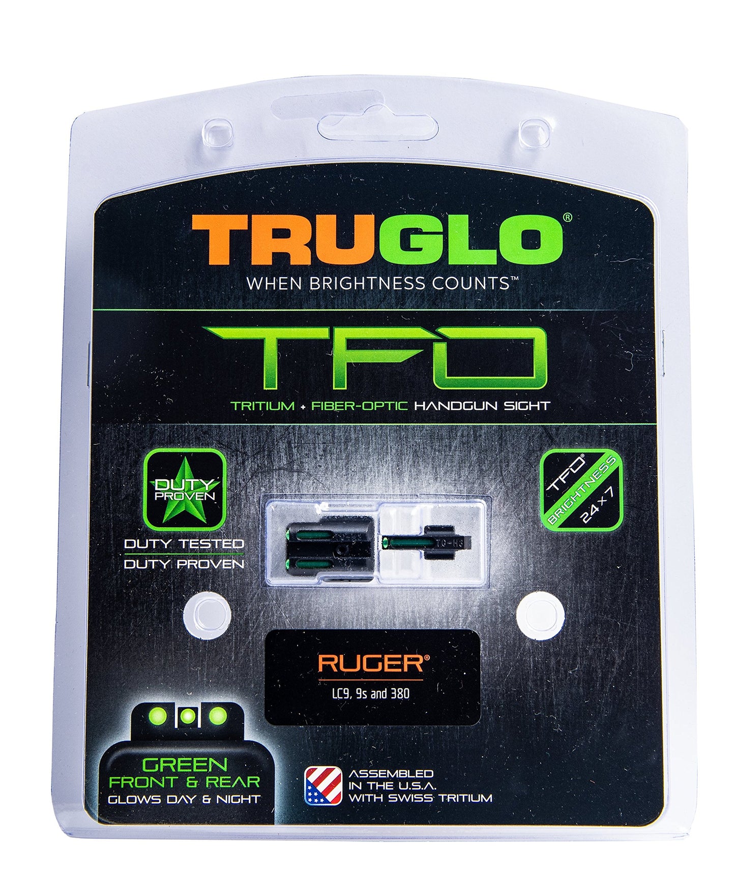 TRUGLO TFO Tritium & Fiber-Optic Handgun Sight Set, Durable Snag-Resistant Green Front & Green Rear Bright Night Sights, Compatible with Ruger LC9 / 9S / 380 Handguns