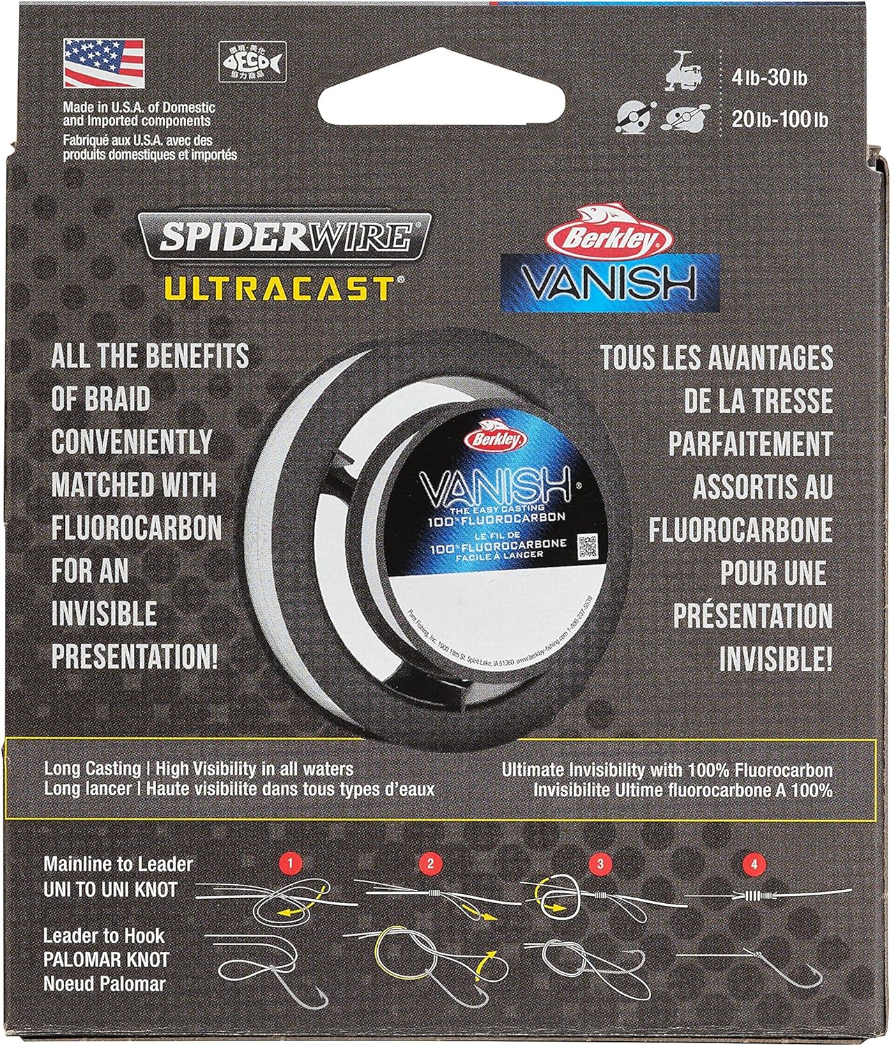 SpiderWire Ultracast Braid Vanish Fluorocarbon Dual Spool, 10lb Aqua Camo Braid with 20lb Clear Fluoro Leader