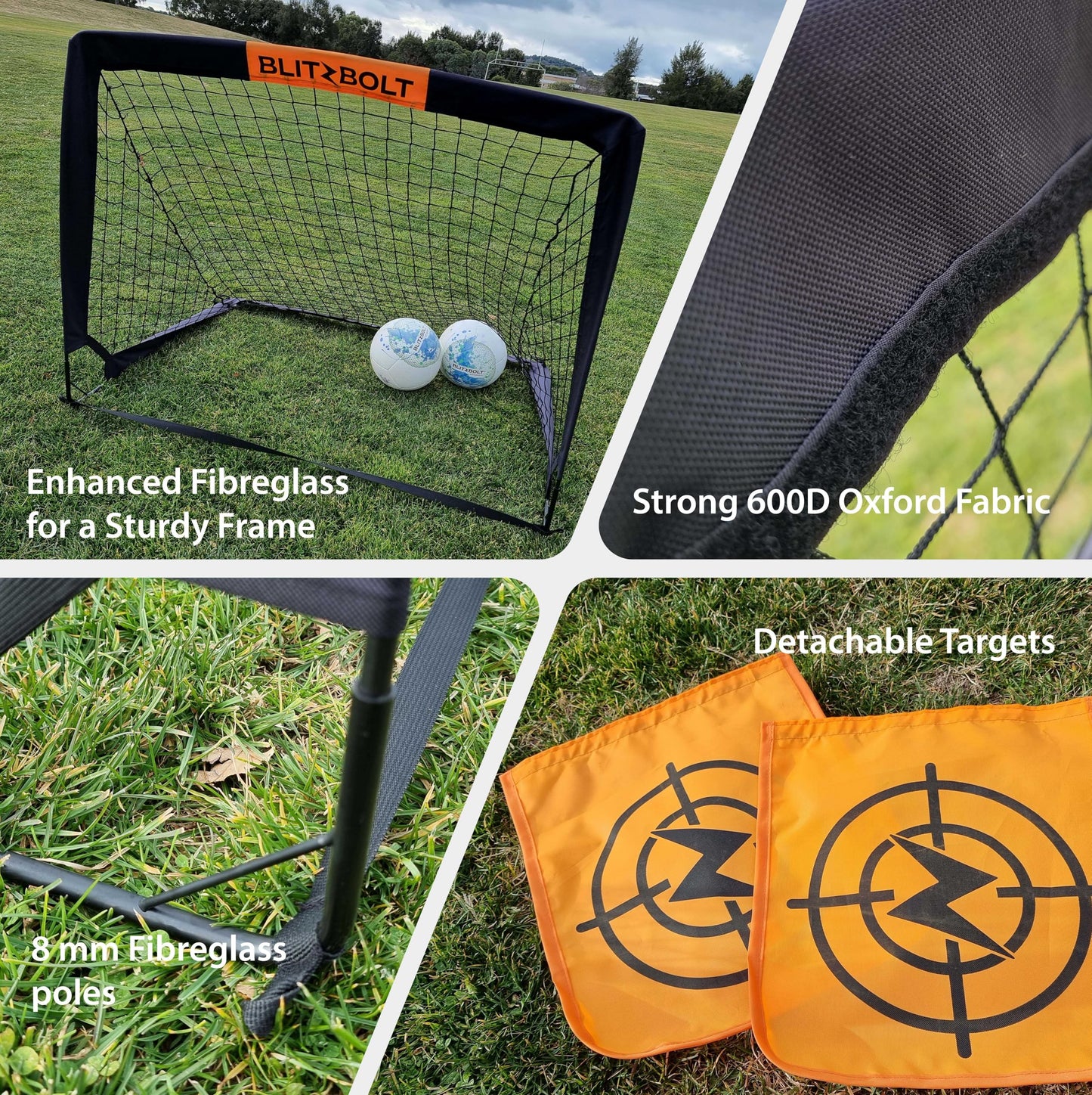 BlitzBolt Pop-Up Soccer Goal 4x3 ft (120x90 cm) – Portable, Durable, Easy Setup, Perfect for Kids and Adults Soccer Training and Games. Ideal for The Beach, Your Home and The Backyard. Great Gift.
