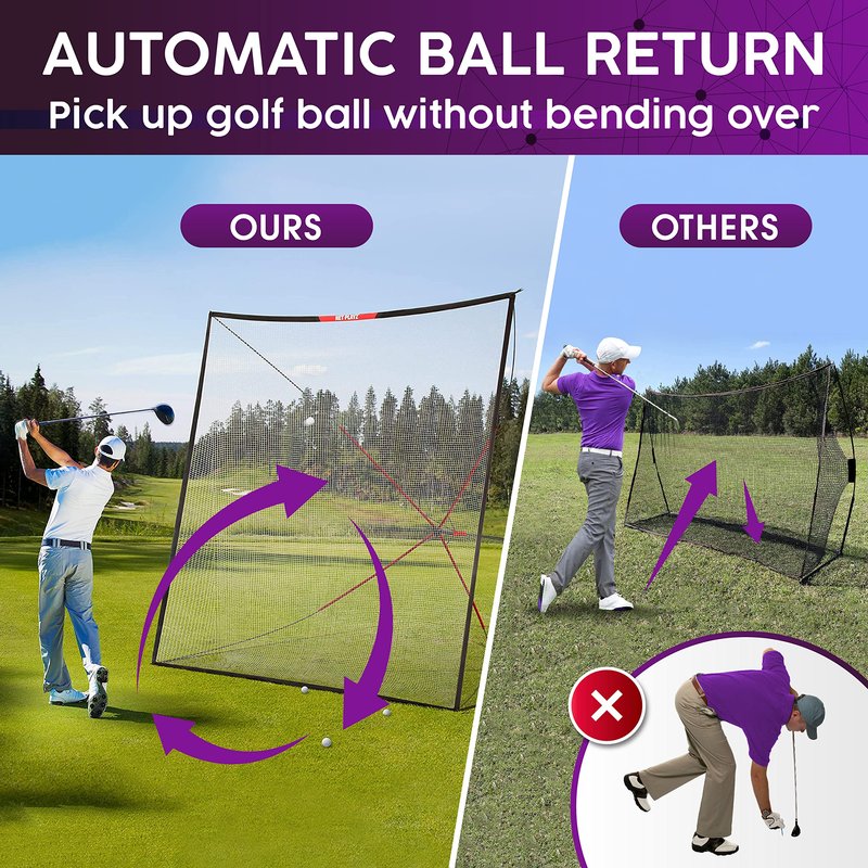 Net-Playz Golf Practice Net Hitting Net 10ft - Home Driving Range, Swing Training Aids, Big Size Auto Ball Return, Portable, Black, (NOG001402024)