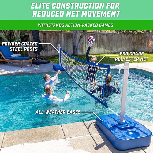 GoSports Splash Net Elite Pool Volleyball Game - Adjustable Net with Water Weighted Bases for Inground Pools