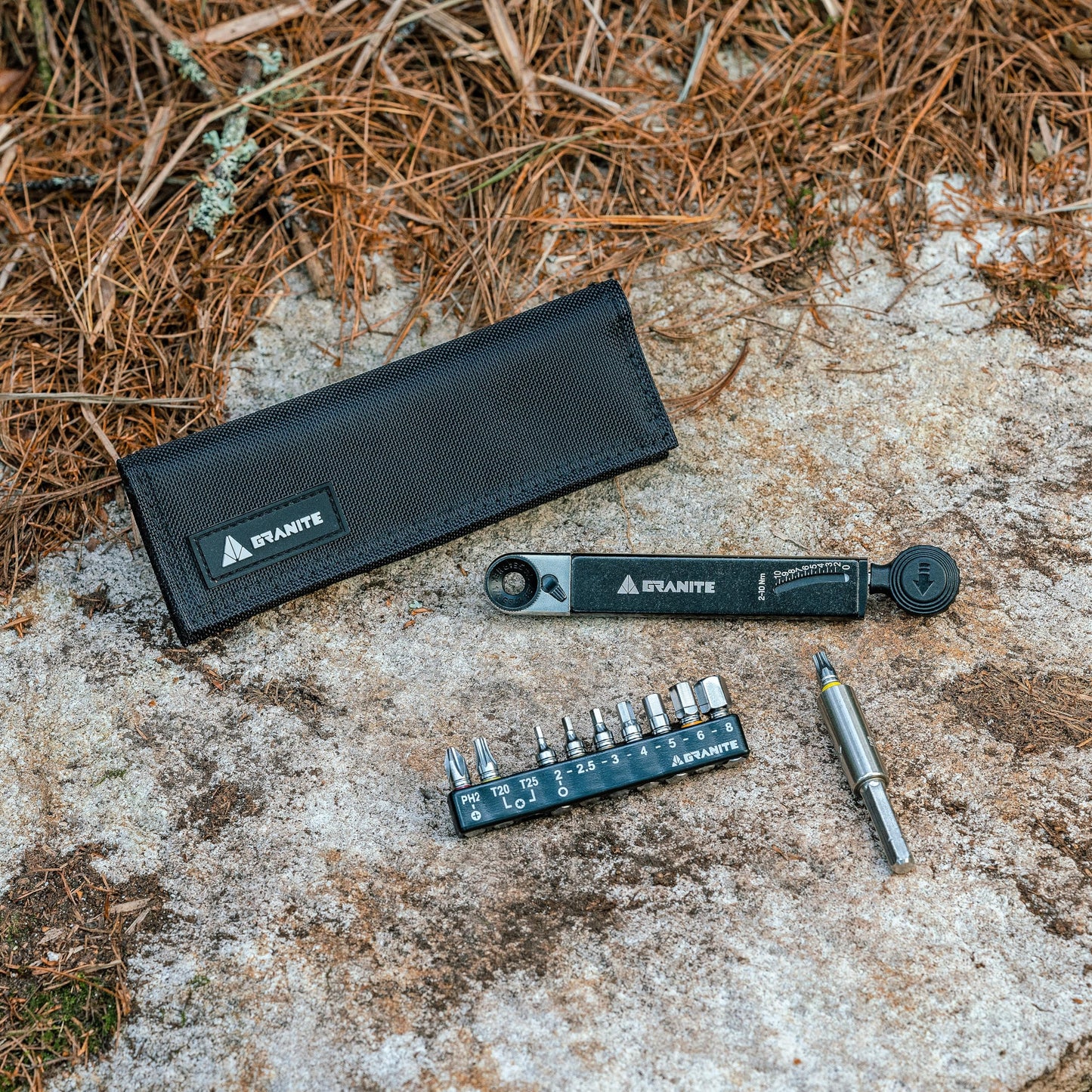 Granite Rocknroll TQ Torque Ratchet Bike Tool Kit, Bike Multitool Kit with 10 Tool Bits and Extension Rod, Portable Torque Ratchet Tool Kit for Mountain Bike, Road Bike and Gravel Bike (Black)