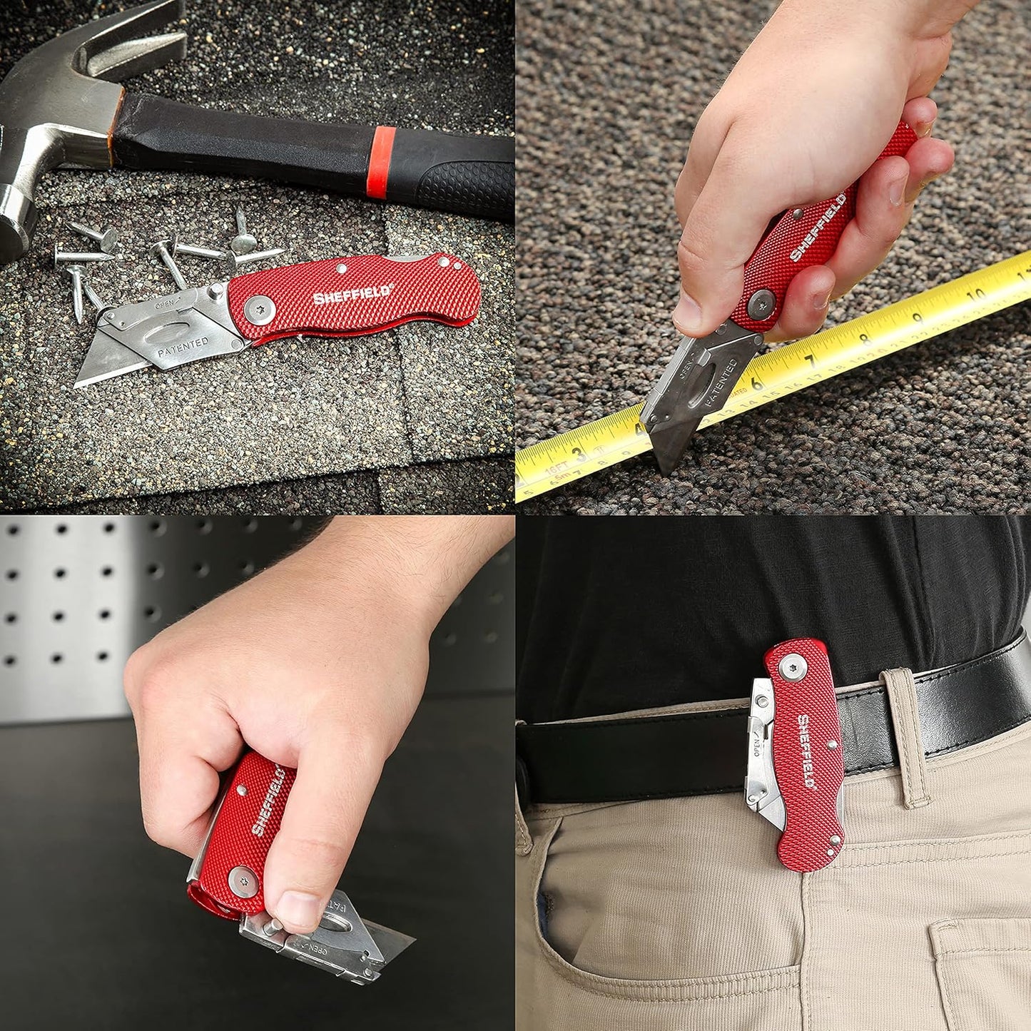 Sheffield Folding Utility Knife - Aluminum Handle, Accepts Standard Blades | Ideal for Home, Office & Trades