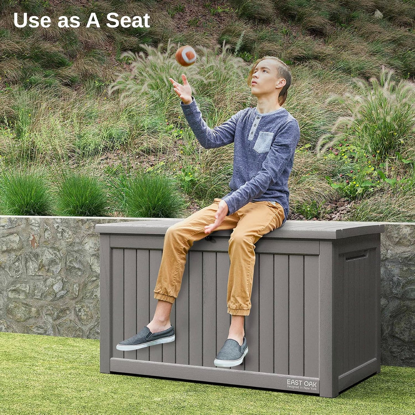 31 Gallon Waterproof Outdoor Storage Box - Lockable Resin Deck Bin for Patio Cushions & Tools - UV Resistant, Black