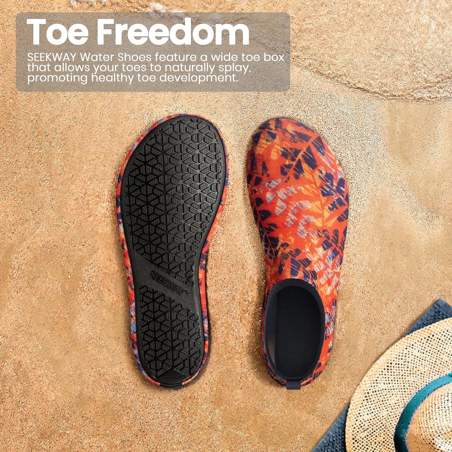 SEEKWAY Water Shoes - Quick-Dry Aqua Socks for Men & Women | Non-Slip Barefoot Design - Black
