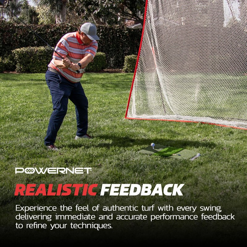 PowerNet Tri-Turf Golf Hitting Mat, Artificial Grass Practice Mat, 25" x 16" Hitting Space, Golfing Accessories Training Aid to Improve Swings