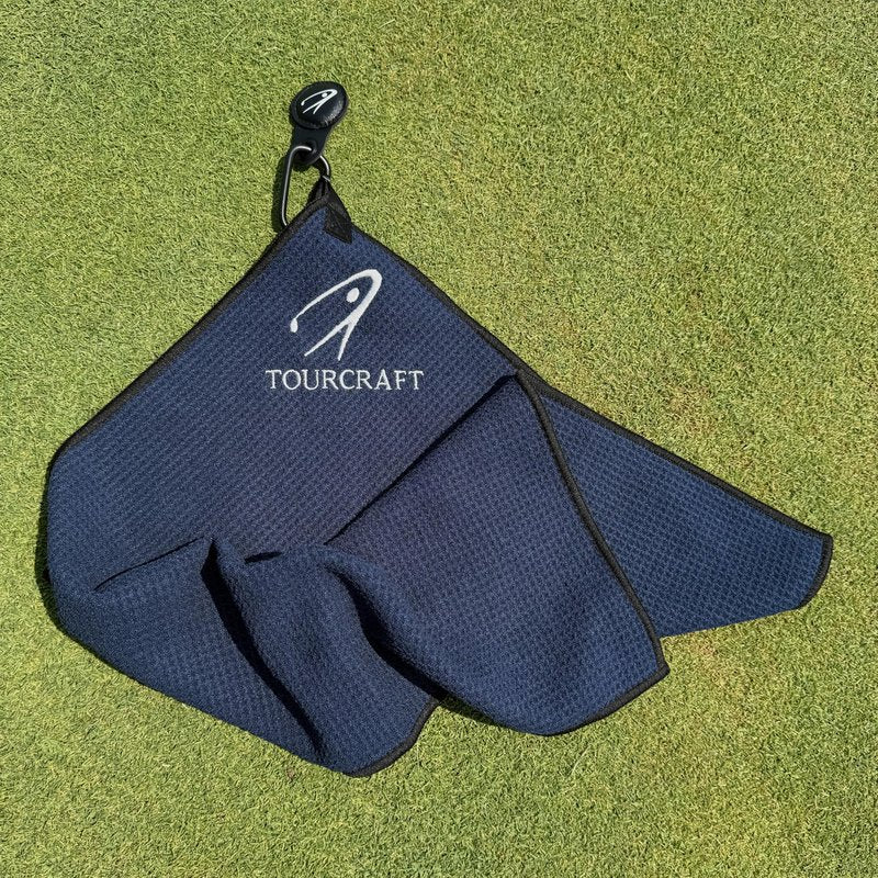 TourCraft Magnetic Golf Towel for Cart or Clubs – Super-Absorbent Waffle Microfiber, Quick-Dry Design with Strong Magnet & Clip, 18x18 (Black)